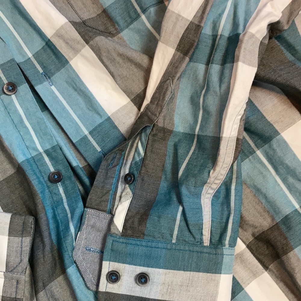 Tommy Bahama teal/gray plaid shirt. Size XL. - Picture 3 of 4